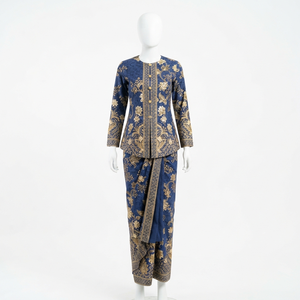 A modern batik baju kurung on a mannequin.